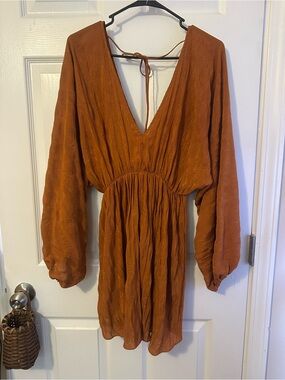 The Impeccable Pig Burnt Orange Textured Mini Dress